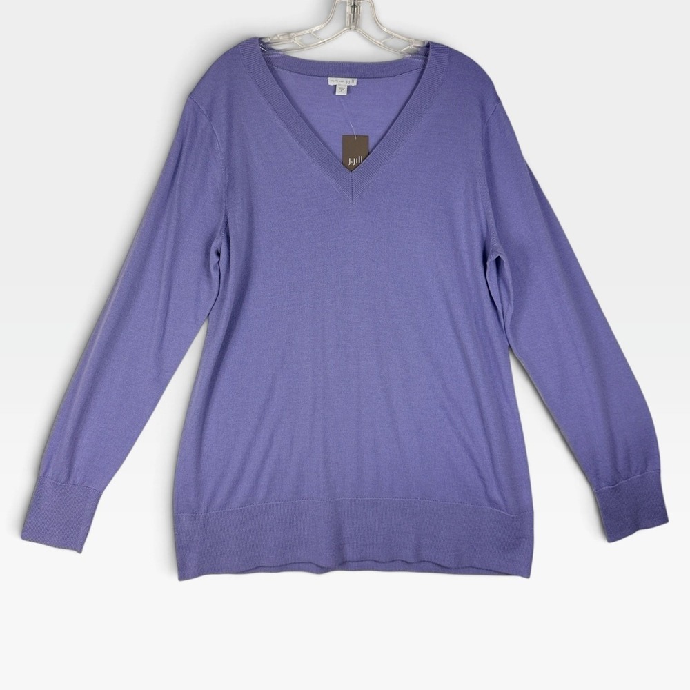 J. Jill V-Neck Sweater 100% Merino Wool Womens MT Blue Bell Purple Pullover NWT